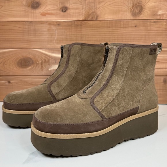UGG Women Cityfunc Zip Water-Resistant Platform Bootie‎ Hickory Suede Size 12 - Picture 2 of 15